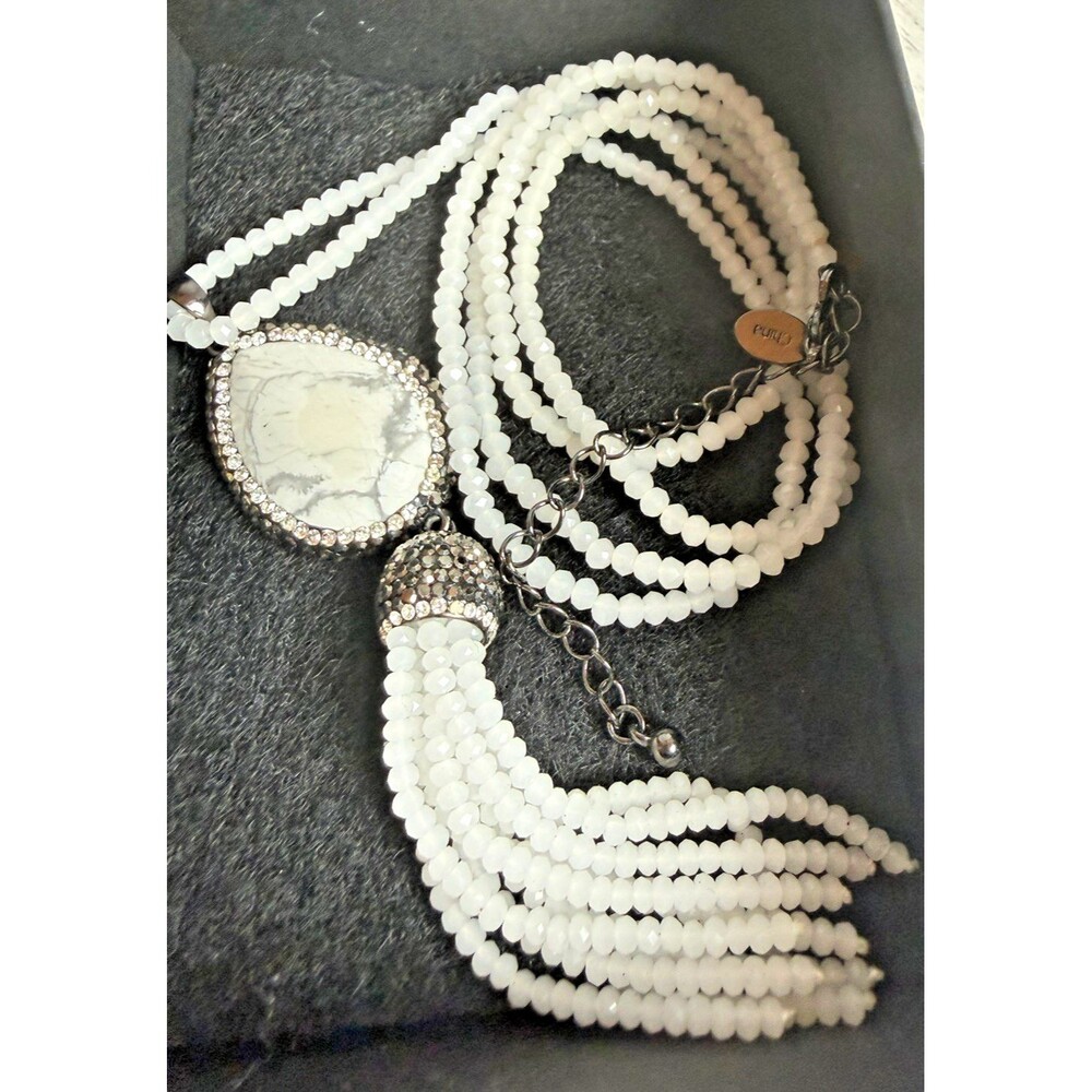 Joan Rivers Classics White Quartz Crystal Pavé Tassel Statement Necklace Vintage